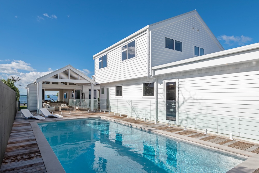 Modern architectural new home front elevation built by Metro Homes Auckland